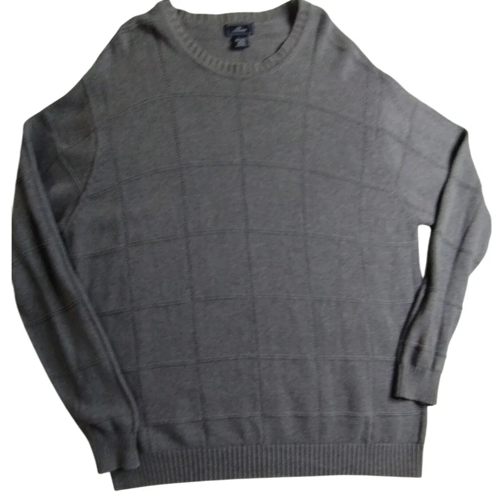 Dockers Men's Gray‎ Windowpane Knit Sweater Crewneck Pullover Classic Fit XL